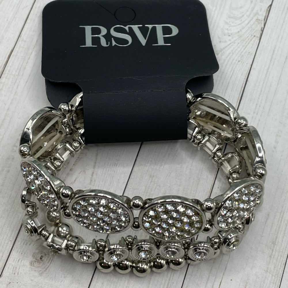 NWT RSVP Silvertone/Crystal Set of 3 Stretch Bracelets